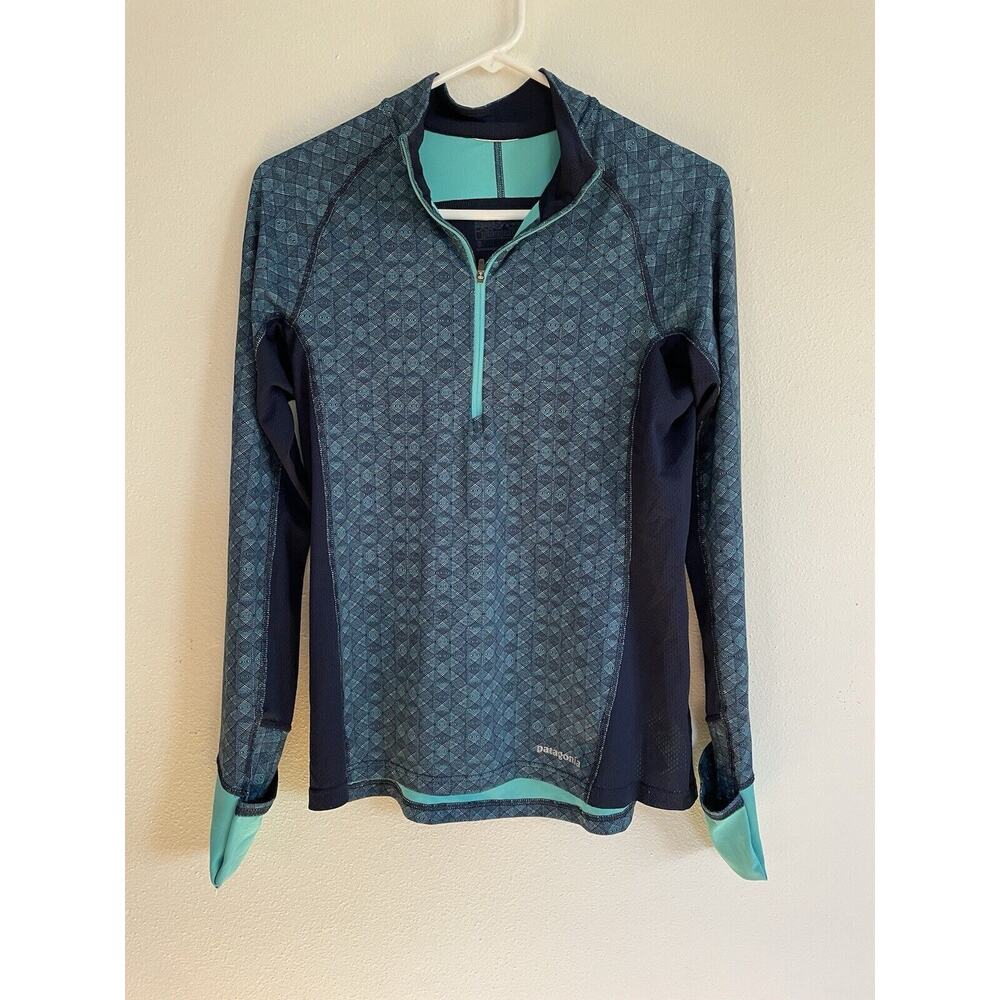 Patagonia W's All Weather Half Zip-Neck Capilene Base Layer Green Pullover Sz Sm